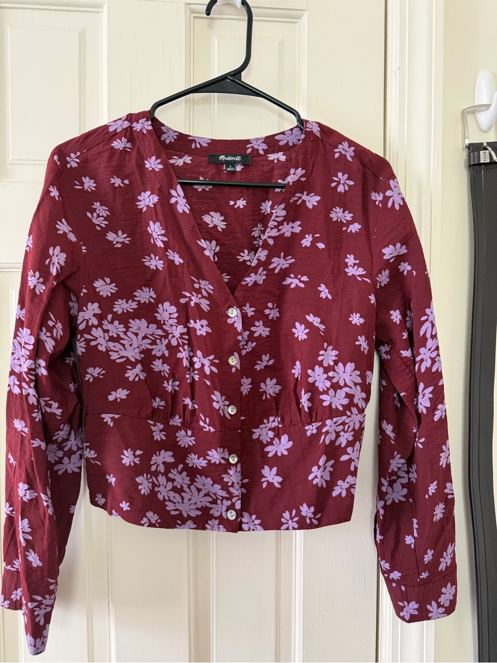 Madewell Maroon Floral Button-Front Top with Lavender Accents